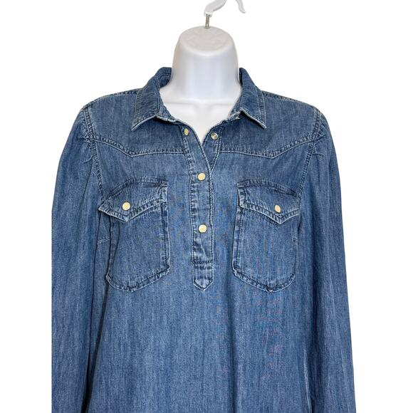 GAP Cotton Chambray Dress M Western Snap Cottagecore Cowgirl Style - Picture 3 of 10